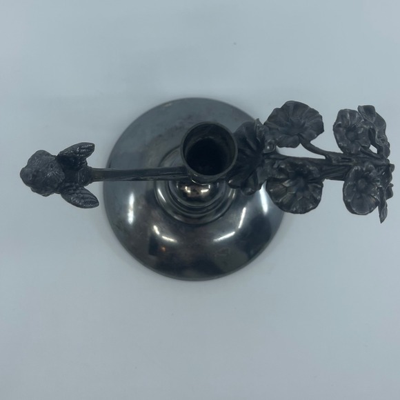 Aurora Antique Silver Triple Plate Candlestick Holder Ornate Floral Metal 5" - Picture 4 of 12